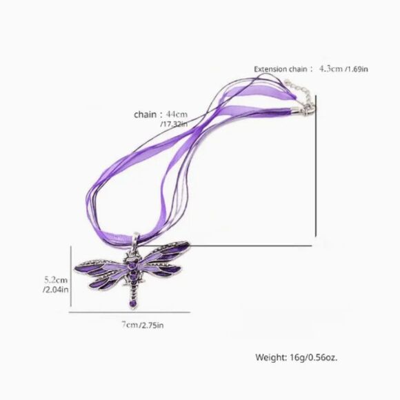 🔅🆕🔅 Boho Rhinestone Alloy Dragonfly Silk Ribbon Pendant Necklace✨ - Picture 8 of 12